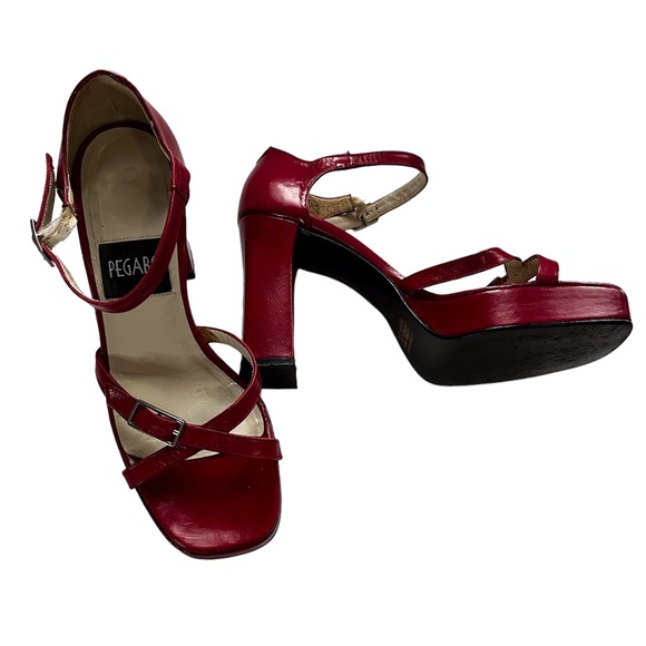 Vintage Shoes - VINTAGE RED PLATFORM SANDALS BY PEGABO